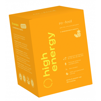В-Комплекс для пробуждения энергии с ананасом и манго HIGH ENERGY 15 стиков ReFeel